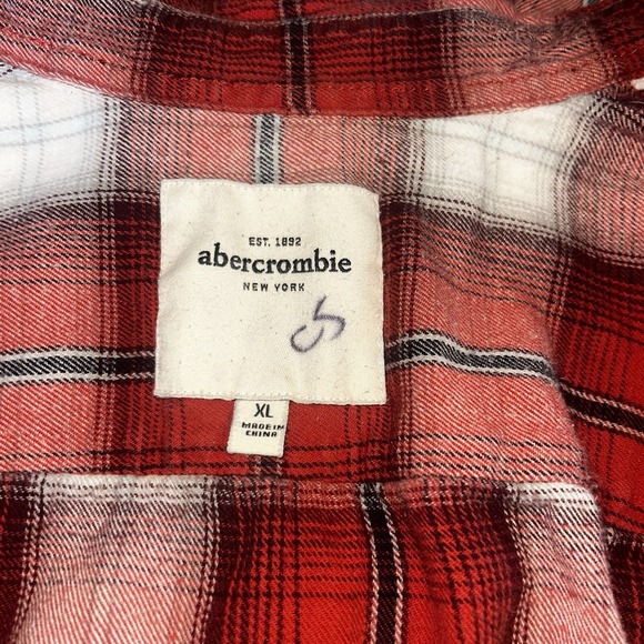 Abercrombie Kids Red Plaid Flannel Button Down Shirt XL 14/16 Long Sleeve Cotton - Picture 4 of 6